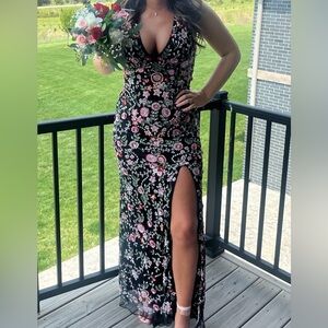 Primavera Couture Black Beaded Prom Dress